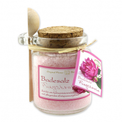 Badesalz 300g im Glas mit Holzlöffel, Pfingstrose 