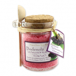 Bath salt 300g in a glass jar with a wooden spoon, Black currant 