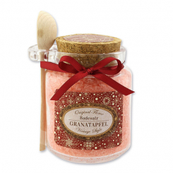 Badesalz 300g im Glas mit Holzlöffel "Vintage-Motiv 182", Granatapfel 