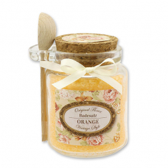 Badesalz 300g im Glas mit Holzlöffel "Vintage-Motiv 20", Orange 