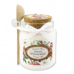Badesalz 300g im Glas mit Holzlöffel "Vintage-Motiv 219", Schneerose 