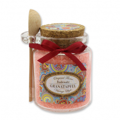 Badesalz 300g im Glas mit Holzlöffel "Vintage-Motiv 36", Granatapfel 