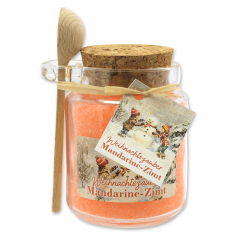 Bath salt 300g in a glass jar with a wooden spoon "Christmas magic motif 17", Tangerine-cinnamon 