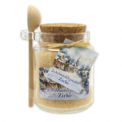 Bath salt 300g in a glass jar with a wooden spoon "Christmas magic motif 3", Swiss pine 