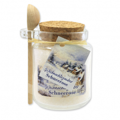 Badesalz 300g im Glas mit Holzlöffel "Weihnachtszauber-Motiv 6", Schneerose 