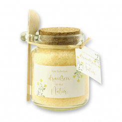 Badesalz 300g im Glas mit Holzlöffel "Am liebsten draußen...", Ringelblume 