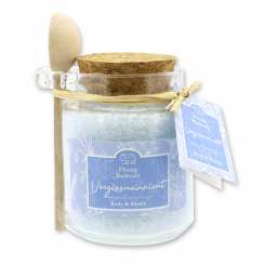 Bath salt 300g in a glas with a wooden spoon decorated "Florentine", 'Forget-me-not' 