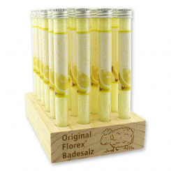 Aufsteller Holz befüllt mit Badesalz in der Phiole 28g, Grapefruit 