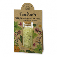 Badesalz 40g im Glas mit Kork "Wohlfühlzeit", Bergkräuter 
