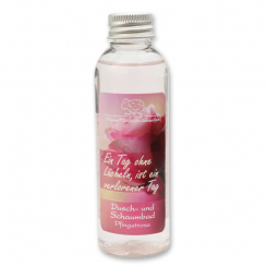 Shower- and foam bath with sheep milk 75ml "Ein Tag ohne Lächeln, ist ein verlorener Tag", Peony 
