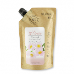Shower- & foam bath with organic sheep milk 500ml in a refill-bag, Wild rose 