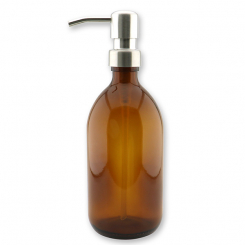 Glasflasche 500ml braun mit Metallpumpe Brushed Silber 