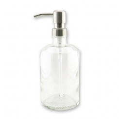 Glasflasche 500ml Chiara transparent mit Metallpumpe Brushed Silber 
