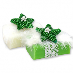 Schafmilchseife eckig 100g dekoriert mit Perlenstern, Classic/Apfel 