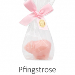 Schafmilchseife Glücksschweinchen 40g, in Cello, Pfingstrose 