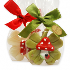 Sheep milk cloverleaf soap 32g decorated with a mushroom in a cellophane, Classic/verbena 