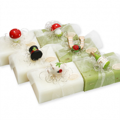 Shep milk soap square 100g decorated with cloverleaf and lucky charms, Classic/verbena 
