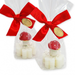 Schafmilchseife Kleeblatt 14g dekoriert mit Fliegenpilz in Cello, Classic 