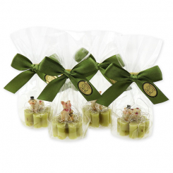 Schafmilchseife Kleeblatt 14g dekoriert mit Glücksschwein in Cello, Eisenkraut 