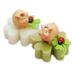 Schafmilchseife Kleeblatt 25g dekoriert mit Glücksschwein, Classic/Eisenkraut 