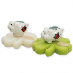 Schafmilchseife Kleeblatt 32g dekoriert mit Glücksschwein, Classic/Birne 