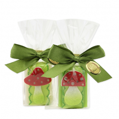 Schafmilchseife Gästeseife 25g dekoriert mit Fliegenpilz in Cello, Classic/Birne 