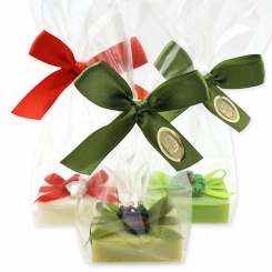 Sheep milk guest soap 25g decorated with a lucky charm  in a cellophane, sorted 