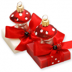 Schafmilchseife Quadrat 35g dekoriert mit Glaspilz, Classic/Granatapfel 