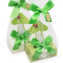 Schafmilchseife eckig 100g dekoriert mit Pilz in Cello, Classic/Eisenkraut 