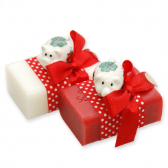 Schafmilchseife eckig 100g dekoriert mit Glückschwein, Classic/Granatapfel 