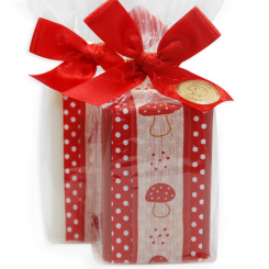 Schafmilchseife eckig 100g dekoriert mit Dekoband in Cello, Classic/Granatapfel 