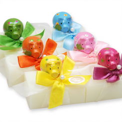 Schafmilchseife eckig 100g dekoriert mit Glücksschwein, Classic 