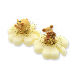 Schafmilchseife Kleeblatt 32g dekoriert mit Glücksschwein, Classic 