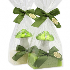 Schafmilchseife eckig 100g dekoriert mit Fliegenpilz in Cello, Classic/Birne 