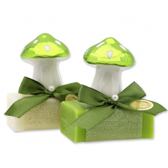 Schafmilchseife eckig 100g dekoriert mit Fliegenpilz, Classic/Birne 