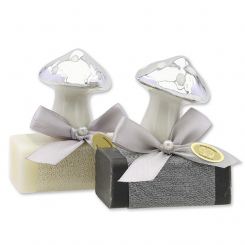 Schafmilchseife eckig 100g dekoriert mit Fliegenpilz, Classic/Christrose 