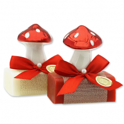 Schafmilchseife eckig 100g dekoriert mit Fliegenpilz, Classic/Granatapfel 