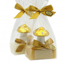 Schafmilchseife eckig 100g dekoriert mit Fliegenpilz in Cello, Classic/Zirbe 