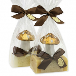 Schafmilchseife eckig 100g dekoriert mit Fliegenpilz in Cello, Classic/Zirbe 