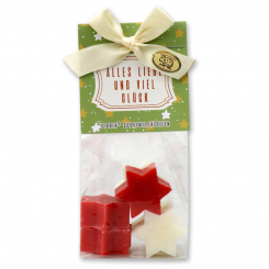 Schafmilchseife Stern mini 7x12g in Cello "Alles Liebe und viel Glück", Classic/Granatapfel 
