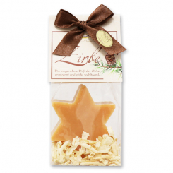 Sheep milk soap star 80g with swiss pine shavings in a cellophane bag "classic", Swiss pine 