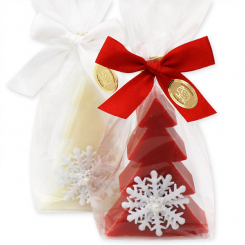 Sheep milk soap tree 75g decorated with a snowflake in a cellophane, Classic/pomegranate 