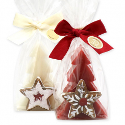 Schafmilchseife Tannenbaum 75g dekoriert mit Lebkuchen in Cello, Classic/Granatapfel 