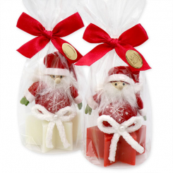 Schafmilchseife Stern 40g dekoriert mit Wollwichtel in Cello, Classic/Granatapfel 