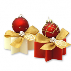 Sheep milk soap star 40g decorated with a christmas ball, Classic/pomegrante 