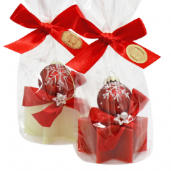 Sheep milk soap star 40g decorated with a christmas ball in a cellophane, Classic/pomegrante 