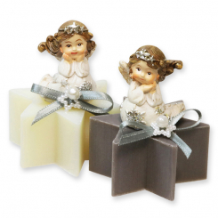 Sheep milk star soap 40g decorated with an angel, Classic/christmas rose silver 