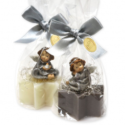 Sheep milk soap star 40g, decorated with an angel in a cellophane bag, Classic/christmas rose silver 