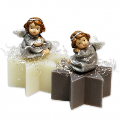 Sheep milk soap star 40g, decorated with an angel, Classic/christmas rose silver 