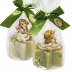 Sheep milk soap star 40g decorated with an angel in a cellophane bag, Classic/verbena 